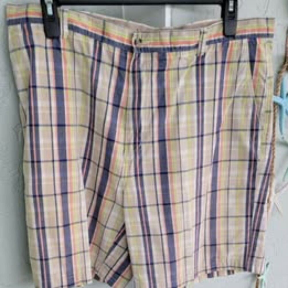 Boca Classics Men's Multicolor Plaid 100% Cotton Chino Shorts Size 40
